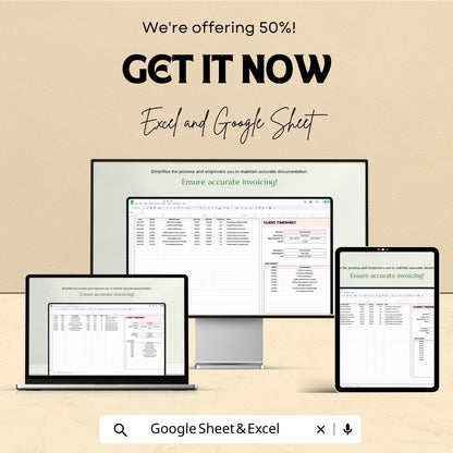 Client Timesheet Template - Excel & Google Sheets for Accurate Work Hour Tracking