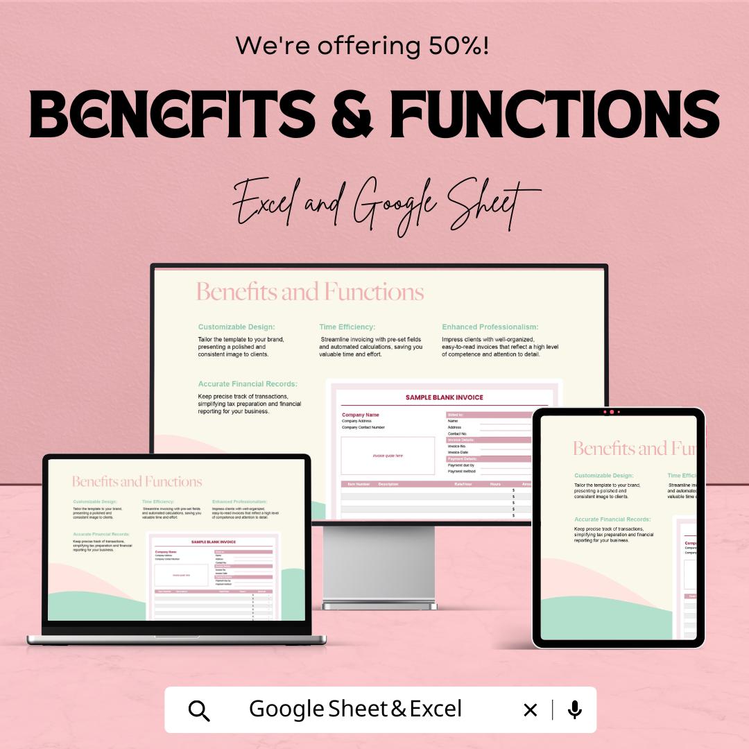 Sample Blank Invoice Template – Editable Excel  andGoogle Sheet | Professional Invoice for Business & Freelancers | Instant Download