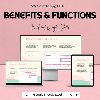 Sample Blank Invoice Template – Editable Excel  andGoogle Sheet | Professional Invoice for Business & Freelancers | Instant Download
