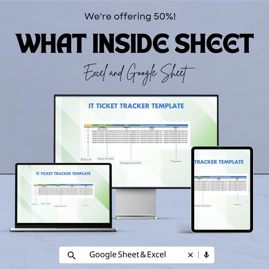 IT Ticket Tracker Template | Help Desk Ticket System Spreadsheet | IT Support Tracker | Issue Tracking Template