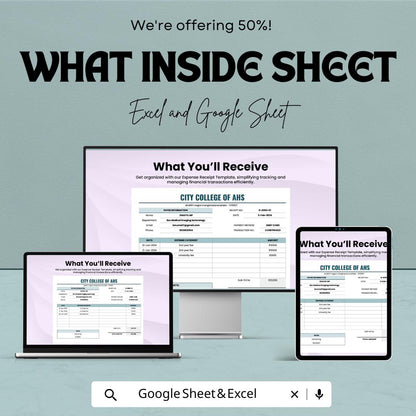 Expense Receipt Sheet | Excel & Google Sheet | Track Expenses, Payments, and Budgets | Customizable Financial Template
