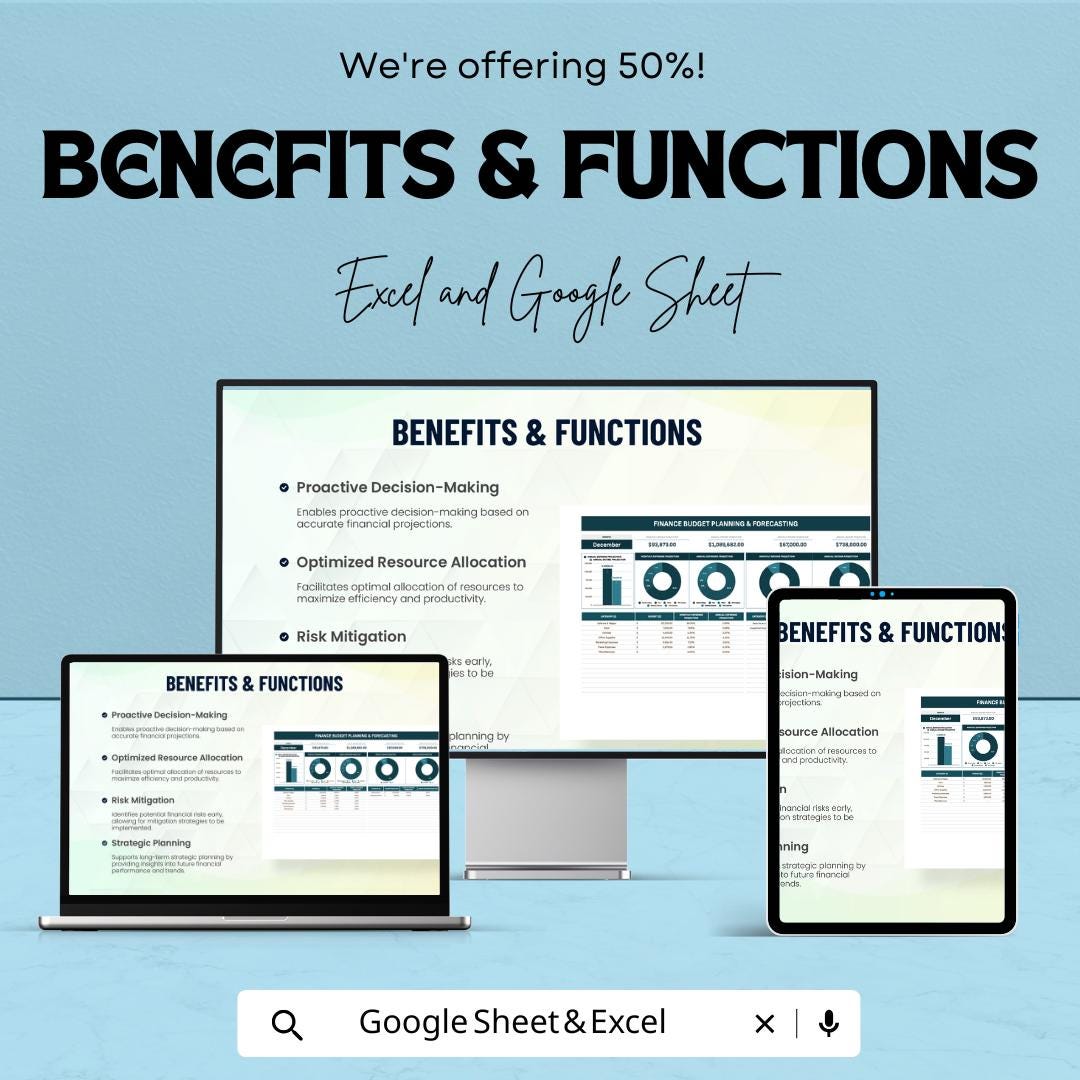 Finance Budget Planning and Forecasting Template | Financial Projection Spreadsheet | Expense & Income Planner | Budget Forecast Tool