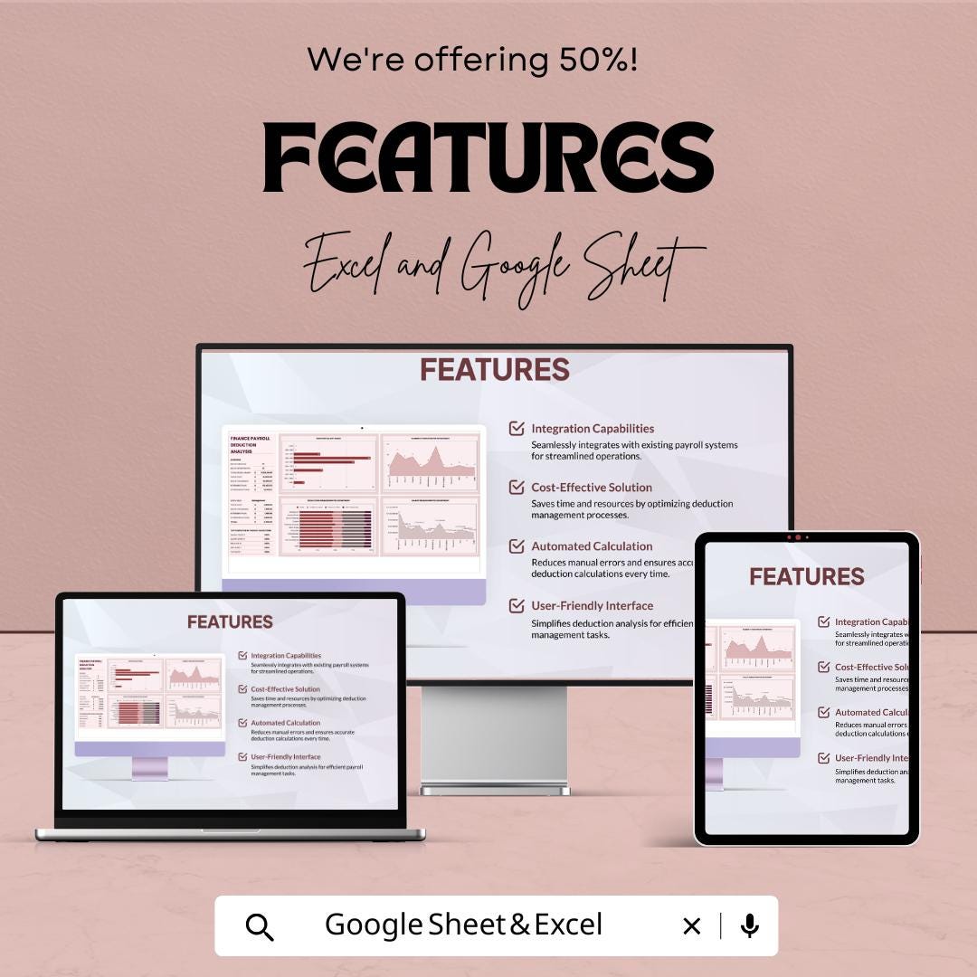 Finance Payroll Deduction Analysis Template | Payroll Dashboard | Employee Deduction Tracker | Excel & Google Sheets | HR Finance Report