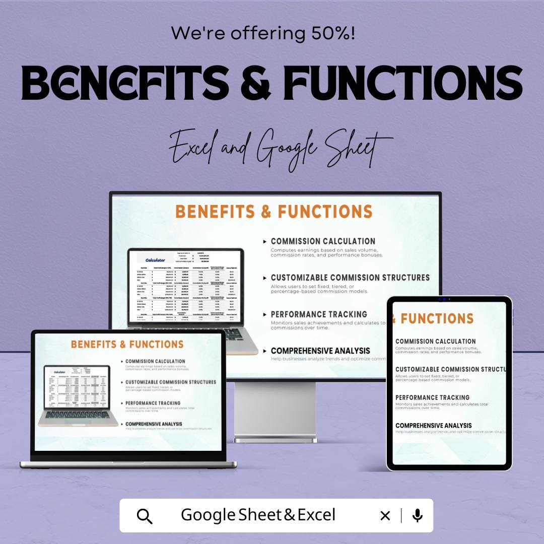 Sales Commission Calculator Template | Excel & Google Sheets | Commission Tracker | Earnings Calculator | Sales Performance Spreadsheet