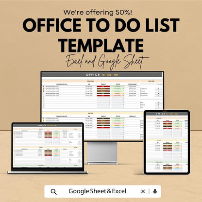 Office To Do List Template | Task Management Spreadsheet | Daily Planner Template | Work Task Tracker | Excel & Google Sheets |