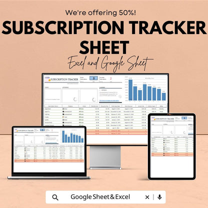 Subscription Tracker Sheet | Excel and Google Sheet | Subscription Management Template | Track Subscriptions & Costs | Budgeting Tool