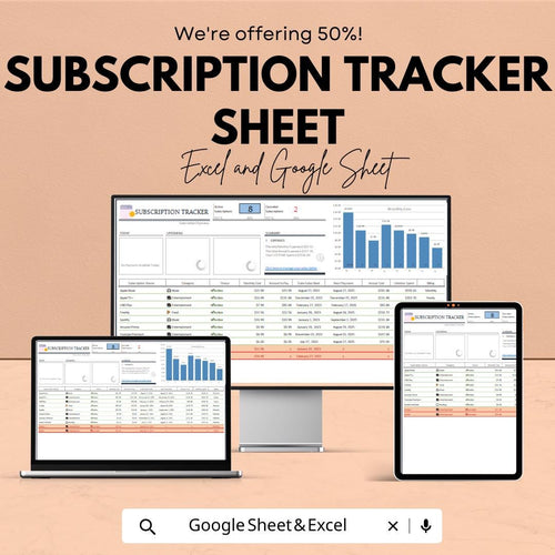 Subscription Tracker Sheet | Excel and Google Sheet | Subscription Management Template | Track Subscriptions & Costs | Budgeting Tool