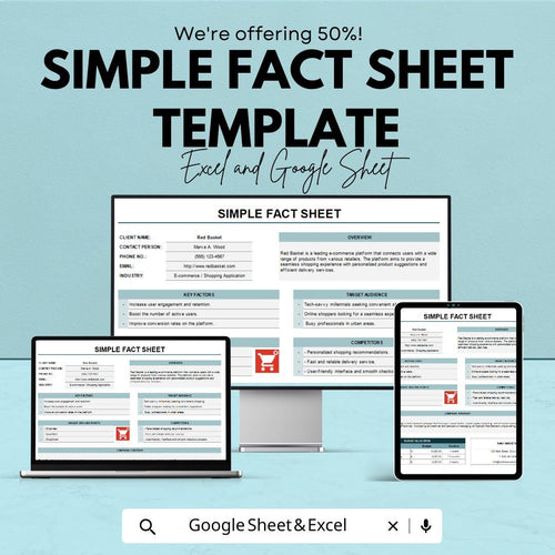 Simple Fact Sheet Template | Google Sheets and Excel | Business Info Sheet | Company Overview Template | Client Profile Document