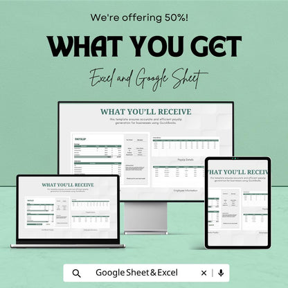 QuickBooks Payslip Template | Payroll Payslip Spreadsheet | Employee Salary Slip Tracker | Excel & Google Sheets | Business Payroll