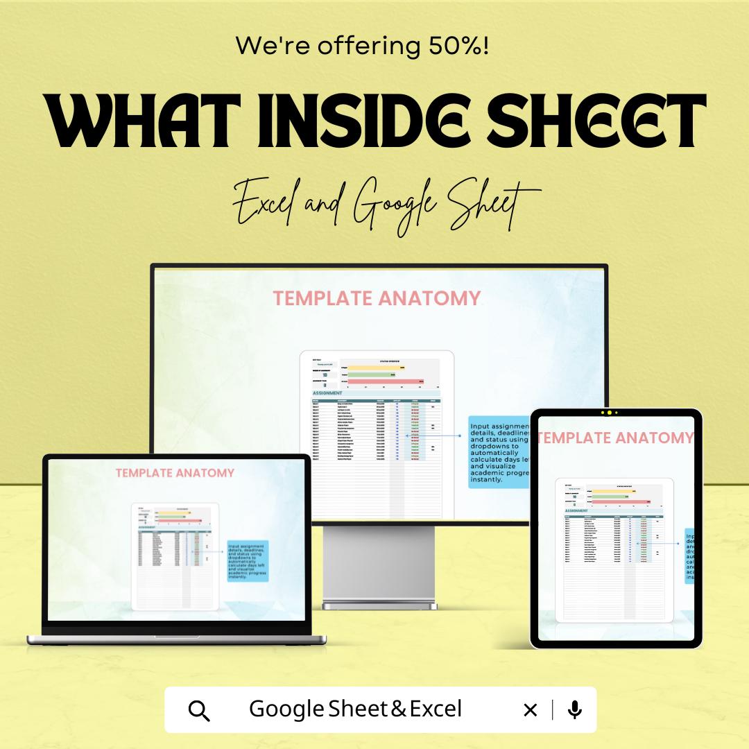 Assignment Sheet Template | Excel & Google Sheets | Task Tracker for Students | 2025 Academic Planner