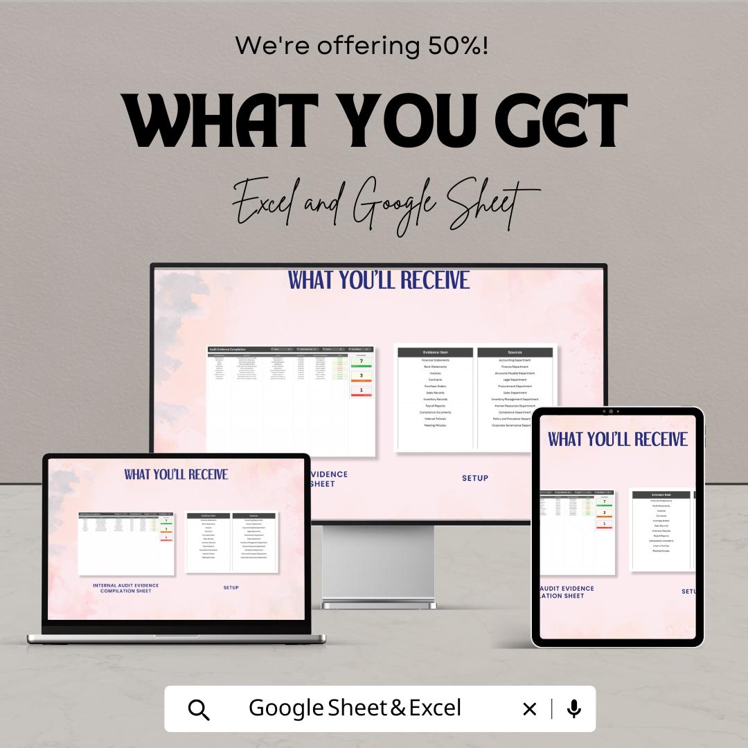 Internal Audit Evidence Compilation Sheet Template | Audit Evidence Tracker | Internal Control Documentation | Audit Checklist Spreadsheet