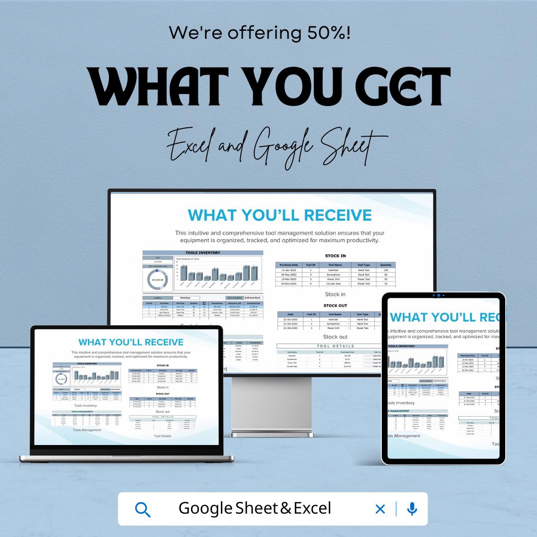 Tools Inventory Sheet | Excel & Google Sheet | Tool Tracking Spreadsheet | Efficient Tools Management Template | Tools Inventory Tracker