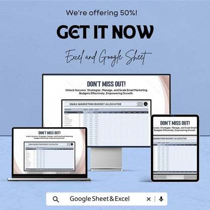 50% OFF - Email Marketing Budget Allocator Sheet - Excel & Google Sheets | Manage and Track Email Marketing Budgets | Customizable |