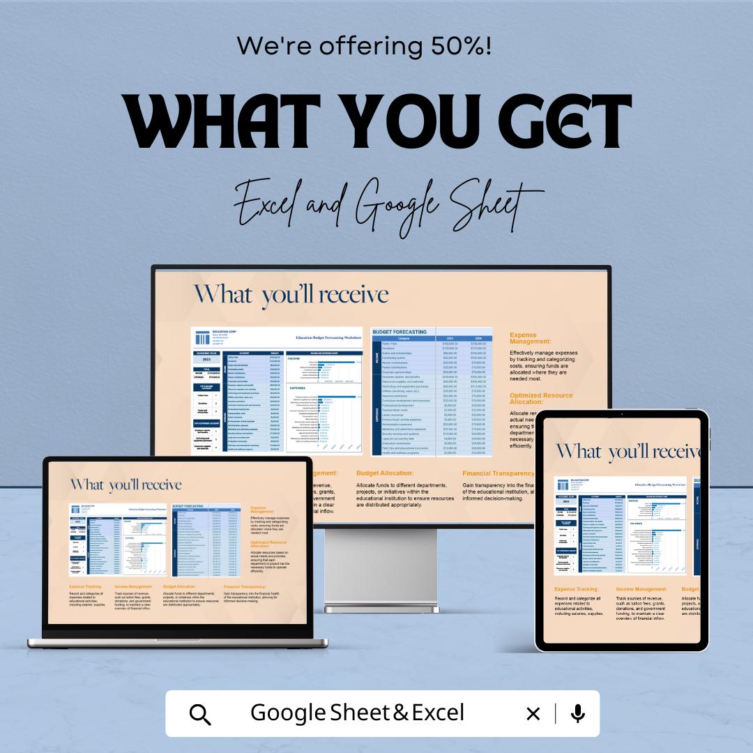 Education Budget Forecasting Worksheet - Excel & Google Sheet | Budget Management Template for Academic Institutions
