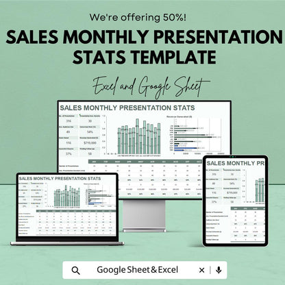 Sales Monthly Presentation Stats Template | Sales Dashboard | Monthly Sales Tracker | KPI Report | Presentation Metrics