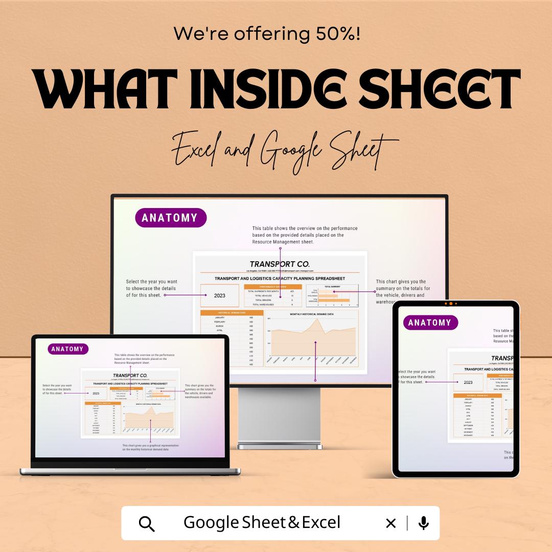 Transport and Logistics Capacity Planning Spreadsheet Template | Excel & Google Sheets | Demand Forecasting Dashboard