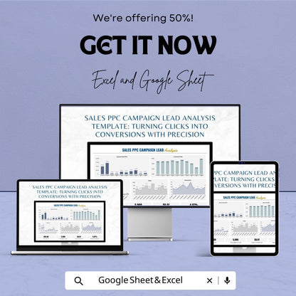 Sales PPC Campaign Lead Analysis Template | PPC Marketing Dashboard | Cpc CTR Conversion Tracker