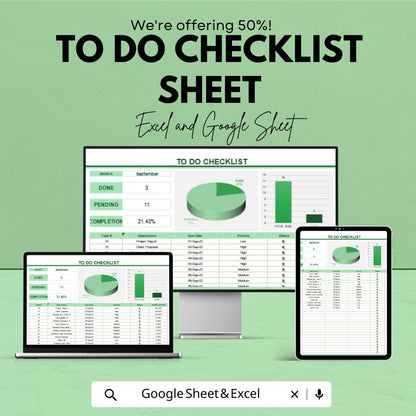 To Do Checklist Sheet for Excel and Google Sheets | Task Management Template | Track Progress, Deadlines, & Productivity | Customizable