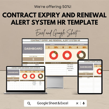 Contract Expiry and Renewal Alert System HR Template | Employee Contract Tracker | Excel and Google Sheets Dashboard