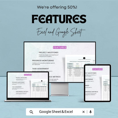Operations Project Tracker Template | Quality Improvement Tracker | Project Management Spreadsheet | Task Tracker