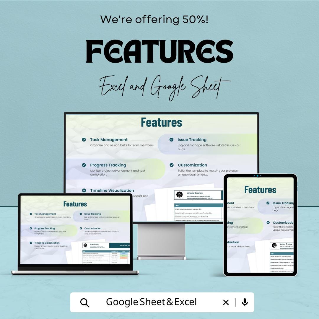 Software Project Tracker Sheet – Editable Google Sheet and Excel | Task Management Dashboard | Project Milestone & Bug Tracker