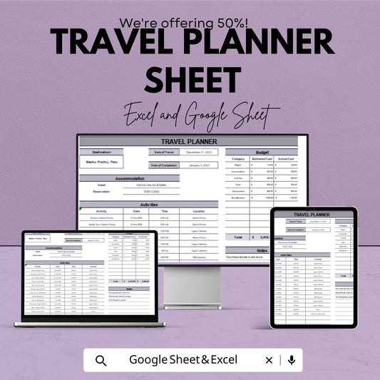 Travel Planner Sheet - Google Sheet Template - Trip Planning, Budgeting, and Itinerary Organizer - Vacation & Adventure Planning Spreadsheet