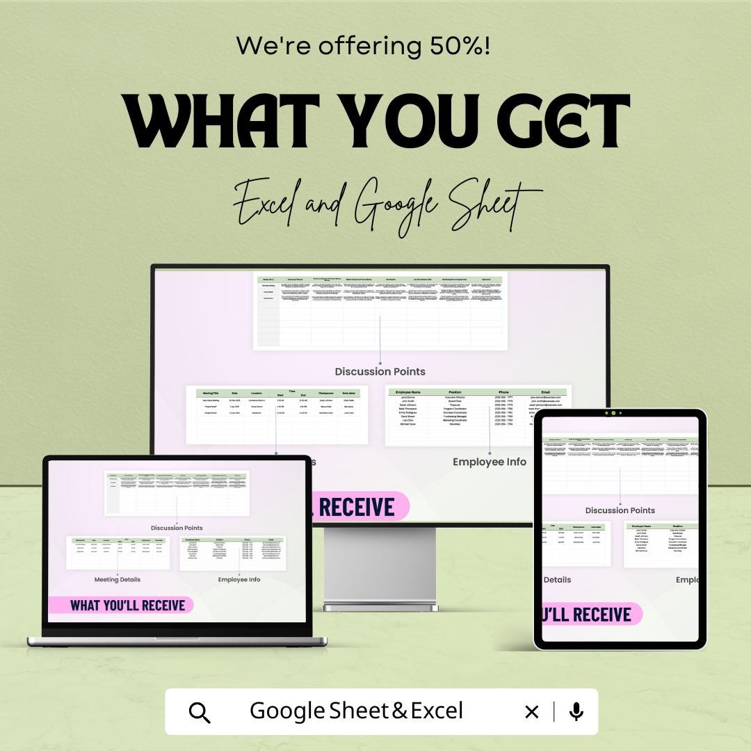 Meeting Minutes Template – Editable Excel & Google Sheet | Professional Meeting Documentation Format | Instant Download