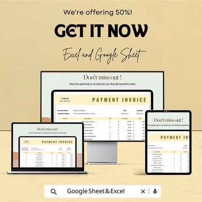 Payment Invoice Sheet | Excel and Google Sheets Template | Customizable Invoice Template | Payment Tracker | Instant Download
