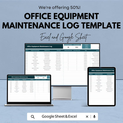 Office Equipment Maintenance Log Excel Template | Asset Tracker Spreadsheet | Service & Repair Log Google Sheets | Maintenance Tracker