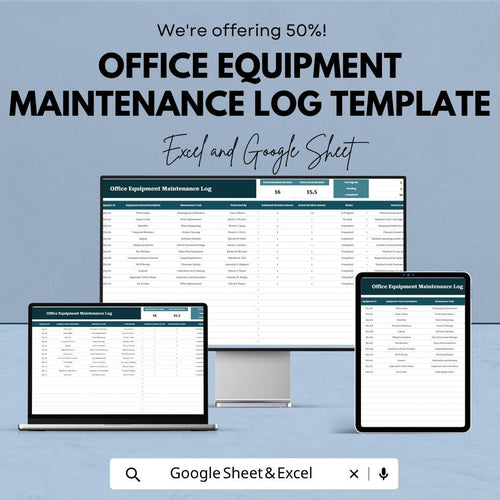 Office Equipment Maintenance Log Excel Template | Asset Tracker Spreadsheet | Service & Repair Log Google Sheets | Maintenance Tracker