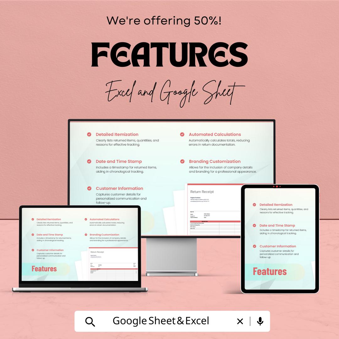 Return Receipt Sheet Template | Seamless Return Tracking for Businesses | Excel & Google Sheets