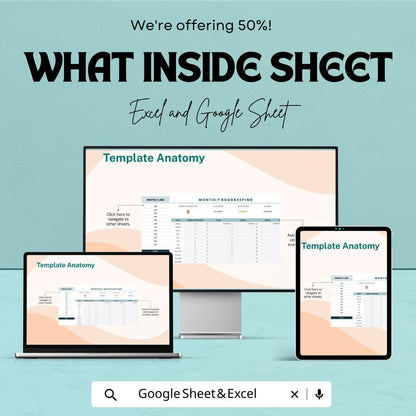 Monthly Bookkeeping Template | Small Business Accounting Spreadsheet  | Income Expense Tracker | Bookkeeping Log | Financial Record Template