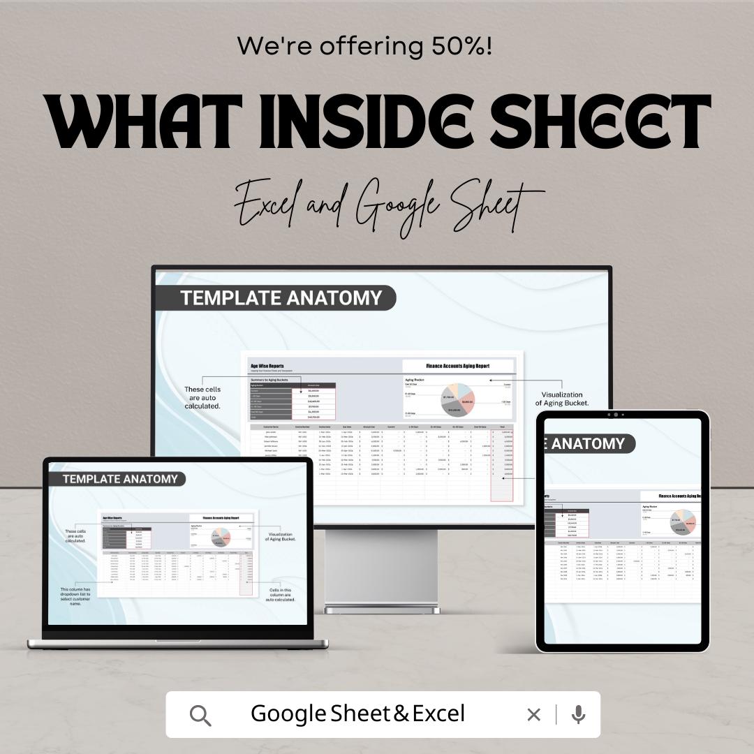 Finance Accounts Aging Report Template, Accounts Receivable Aging,  AR Aging Spreadsheet, Invoice Aging Tracker, Finance Report
