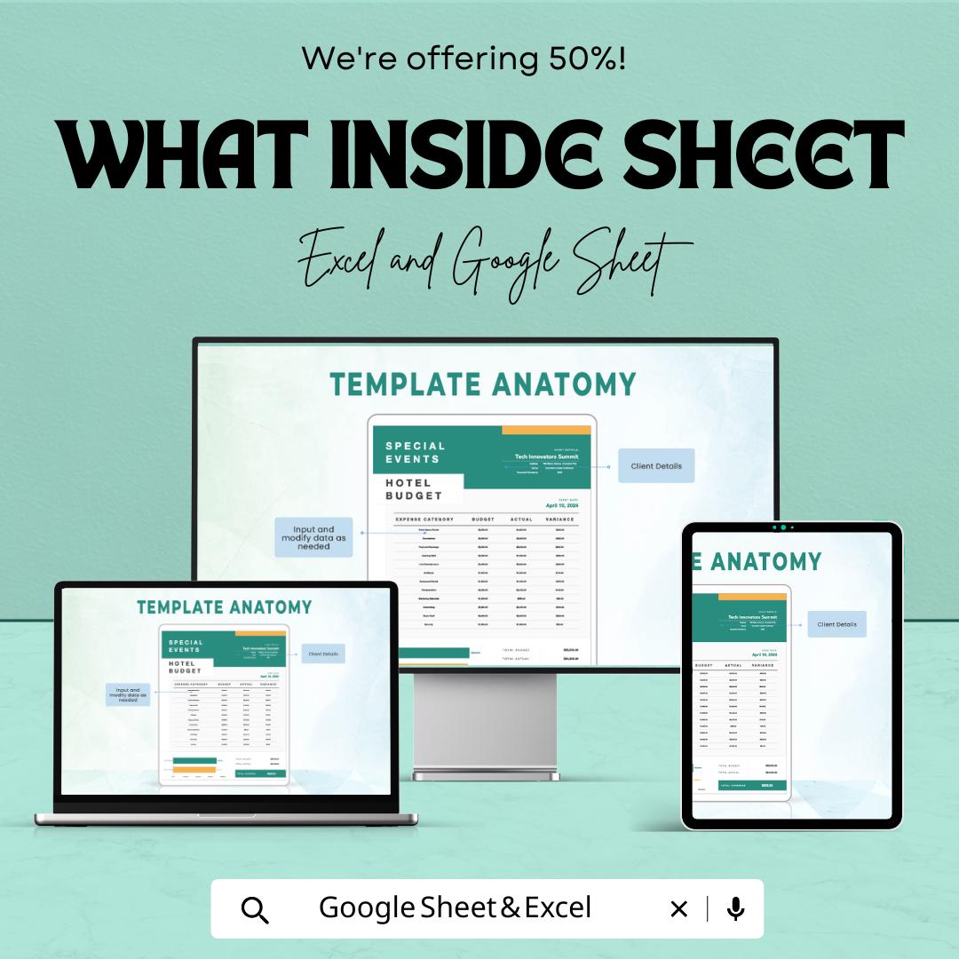 Hotel Special Events Budget Template, Event Budget Spreadsheet, Hotel Event Planner, Cost Tracker,  Hospitality Budget Tool