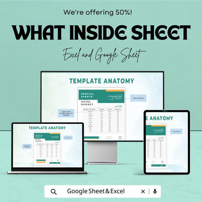 Hotel Special Events Budget Template, Event Budget Spreadsheet, Hotel Event Planner, Cost Tracker,  Hospitality Budget Tool
