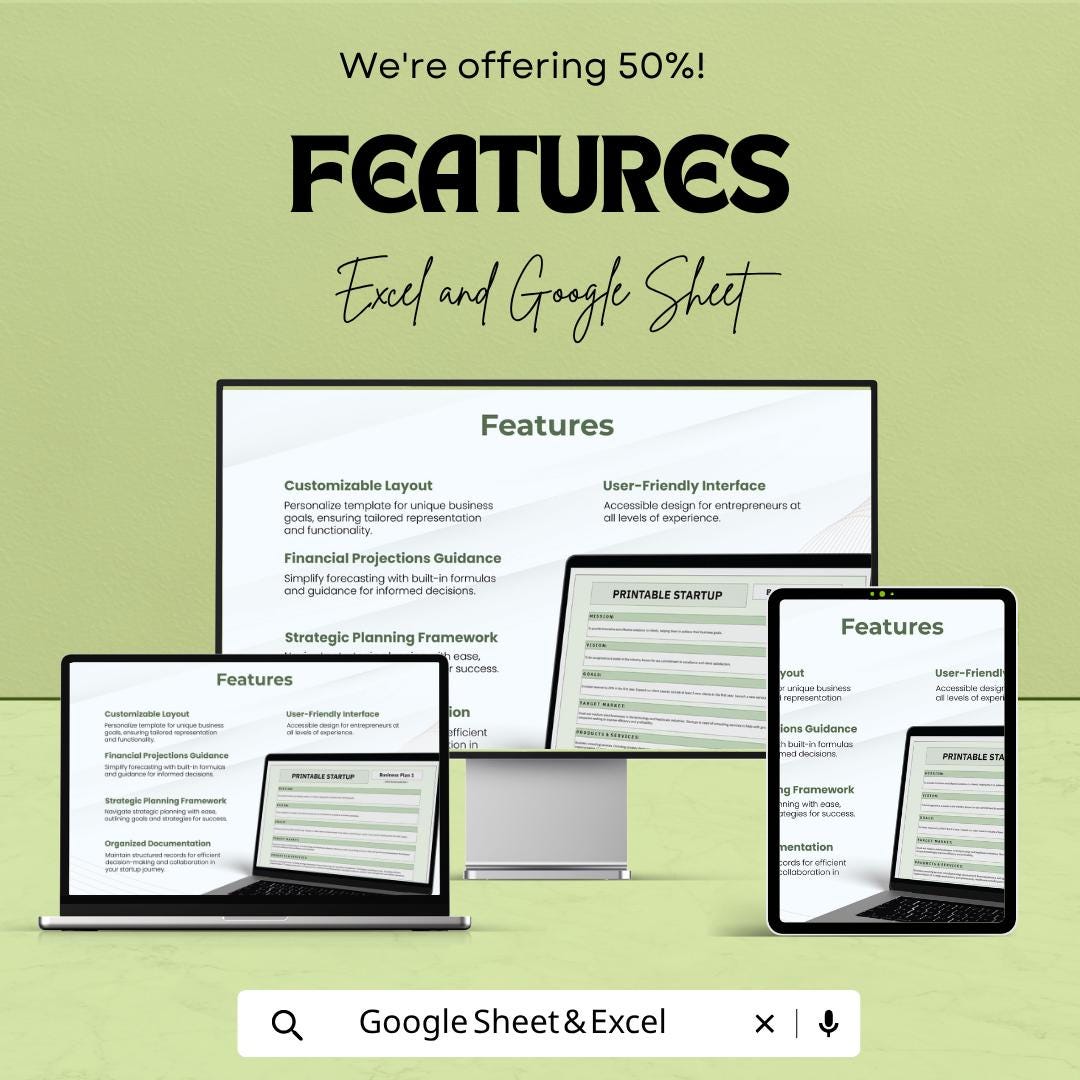 Printable Startup Template | Business Plan Spreadsheet | Startup Business Planner | Excel & Google Sheets | Entrepreneur Planning Template