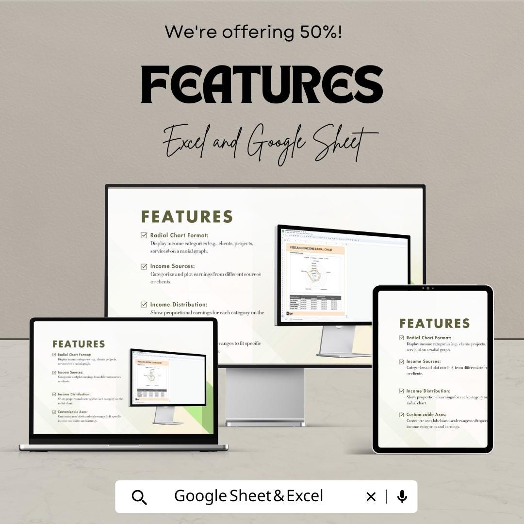 Freelance Income Radial Chart Template | Excel and Google Sheets | Income Tracker | Freelancer Earnings Dashboard | Visual Income Report