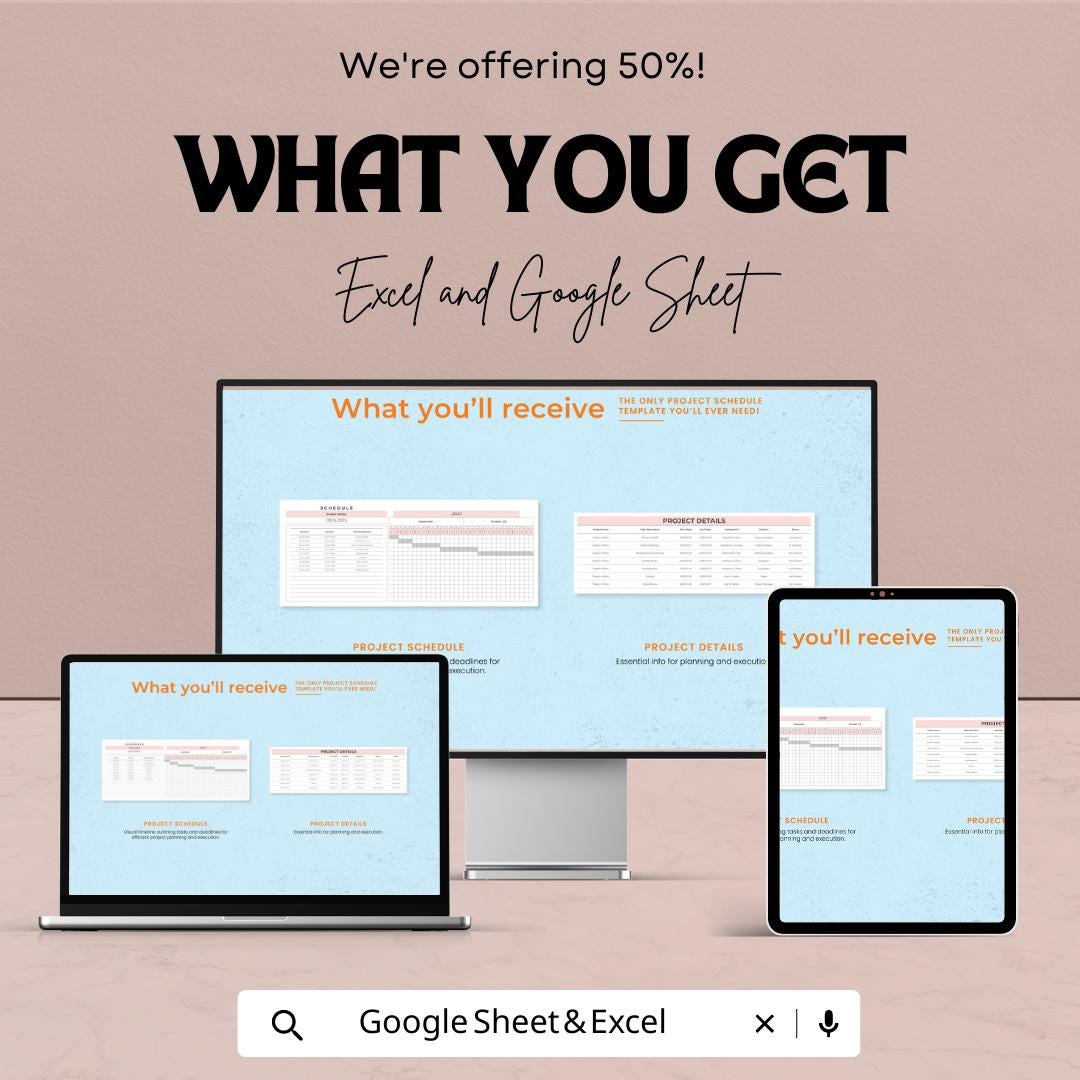 Project Schedule Template | Excel and Google Sheets Project Timeline Planner | Task & Deadline Tracker | Project Management Spreadsheet