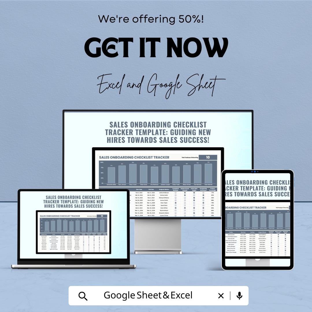 Sales Onboarding Checklist Tracker Template | Excel & Google Sheets | New Hire Sales Training Tracker | Employee Onboarding Dashboard
