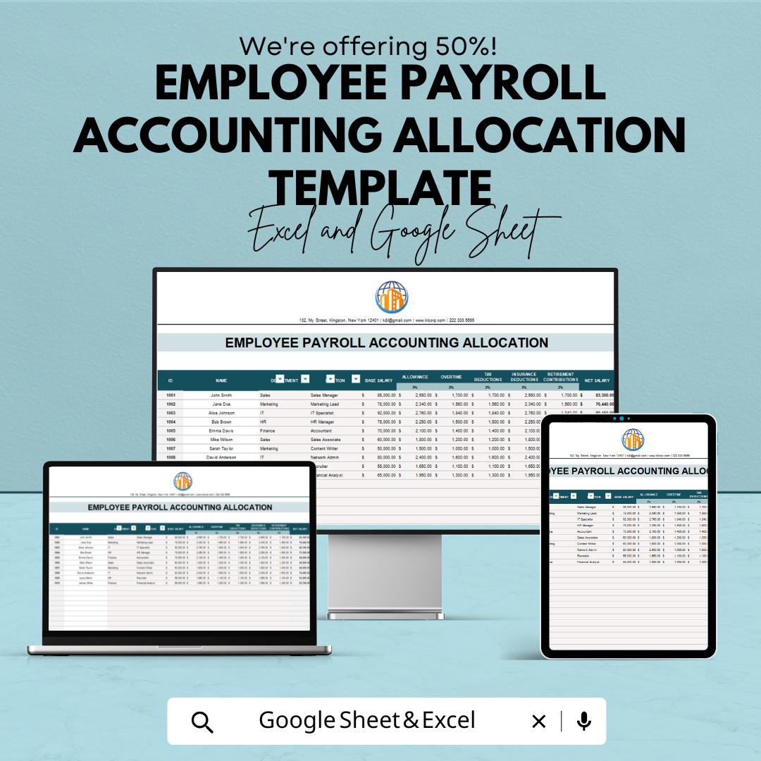 Employee Payroll Accounting Allocation Template | Salary Allocation Template | Employee Management Spreadsheet | Automated Payroll Report