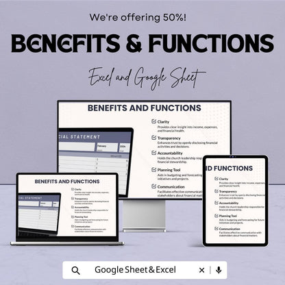Church Financial Statement Template | Church Income and Expense Report | Monthly Financial Statement | Excel and Google Sheets Template