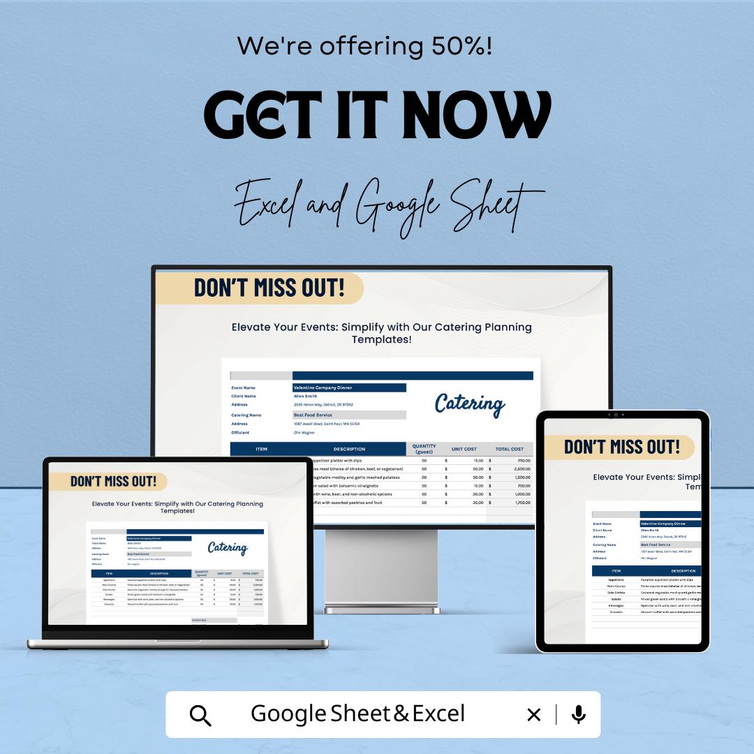 Catering Sheet Template | Excel and Google Sheet | Event Planning & Catering Budgeting