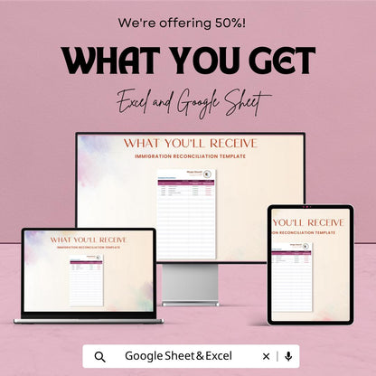 Immigration Reconciliation Template | Immigration Case Tracker Spreadsheet | Visa & Document Organizer | Excel and Google Sheets |