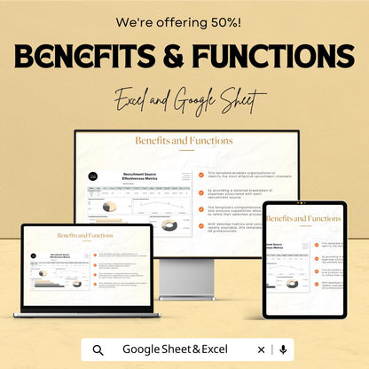 Recruitment Source Effectiveness Metrics HR Template | Hiring Source Analysis Tool | Recruitment KPI Dashboard | Excel & Google Sheets