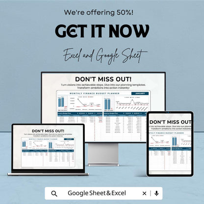 Monthly Finance Budget Planner Sheet | Track Income, Expenses, and Savings | Budget Planner for Personal Finance | Financial Tracker