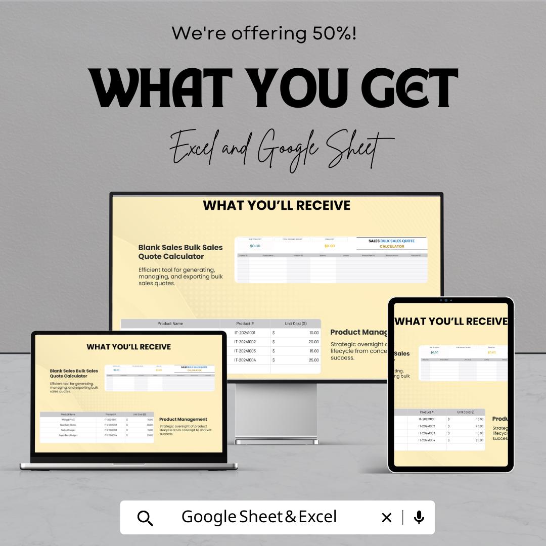 Sales Bulk Sales Quote Calculator Template | Price Quotation | Bulk Order Estimator | Product Pricing Tool for Business