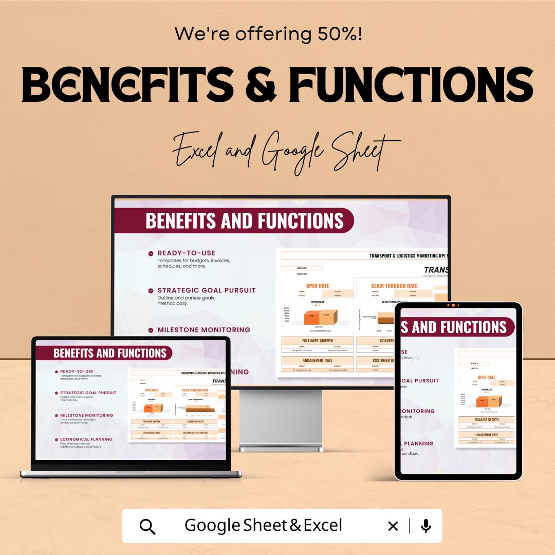 Transport and Logistics Marketing KPI Scorecard Sheet - Excel & Google Sheet Template for Marketing Performance