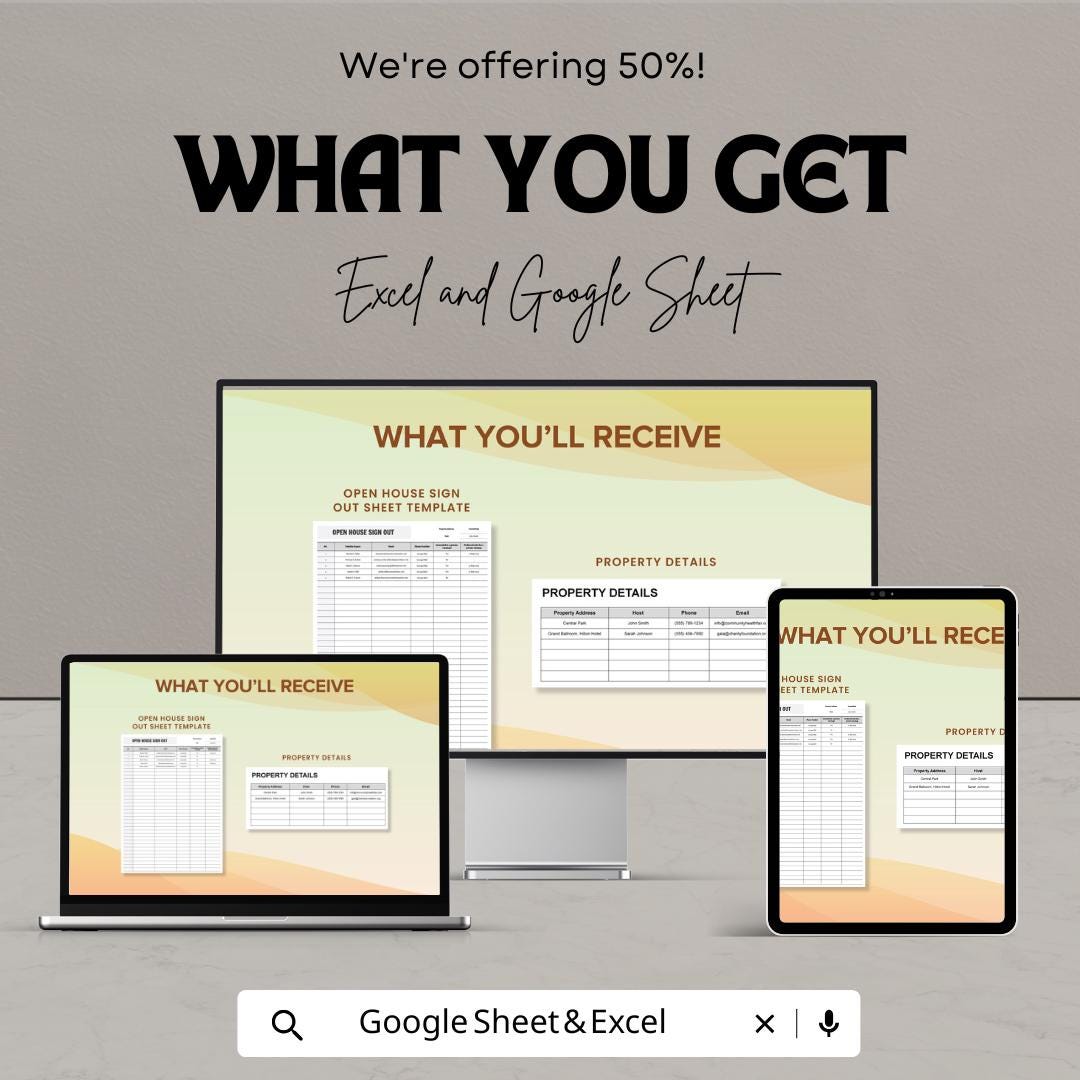 Open House Sign Out Sheet | Real Estate Sign-In Template | Excel & Google Sheets | Property Viewing Sign-In Sheet | Editable Open House Log
