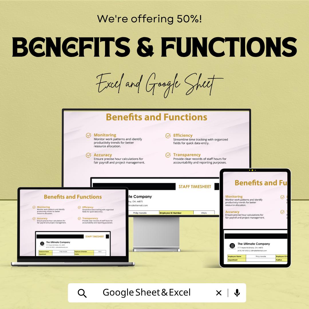 Construction Staff Timesheet Template Excel Google Sheets | Employee Time Tracker | Payroll Spreadsheet | Workforce Management Sheet |