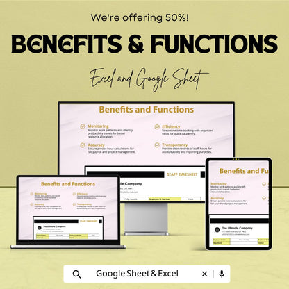Construction Staff Timesheet Template Excel Google Sheets | Employee Time Tracker | Payroll Spreadsheet | Workforce Management Sheet |